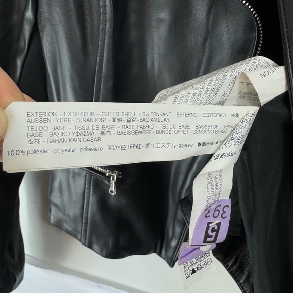 Zara Trf Size Small Black Faux Leather Moto Biker Jacket Zip Stretch Sleeves - Picture 8 of 10